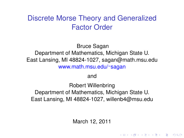 discrete morse theory and generalized factor order