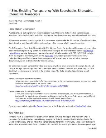 InSite: Enabling Transparency With Searchable, Shareable,  Interactive Transcripts  IAnnotate 2018,