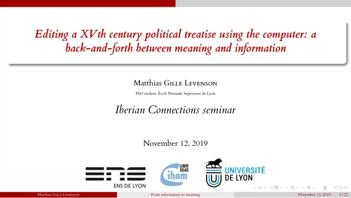 editing a xvth century political treatise using the
