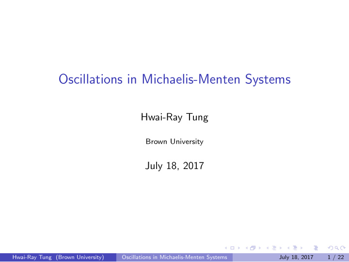 oscillations in michaelis menten systems
