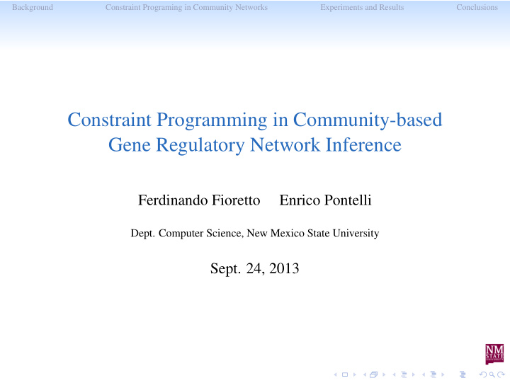 constraint programming in community based gene regulatory