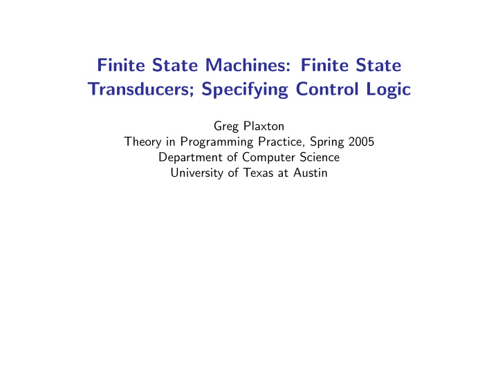 finite state machines finite state transducers specifying