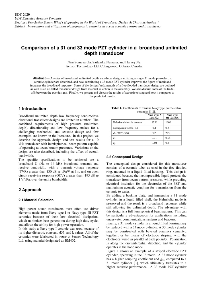 comparison of a 31 and 33 mode pzt cylinder in a