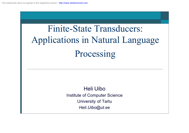finite state transducers applications in natural language