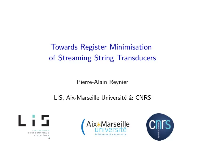 towards register minimisation of streaming string