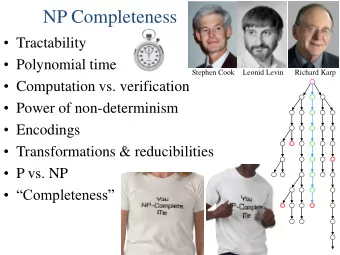NP Completeness  Tractability  Polynomial time  Stephen Cook  Leonid Levin  Richard Karp