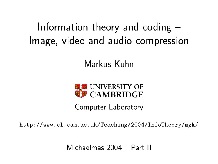 information theory and coding image video and audio