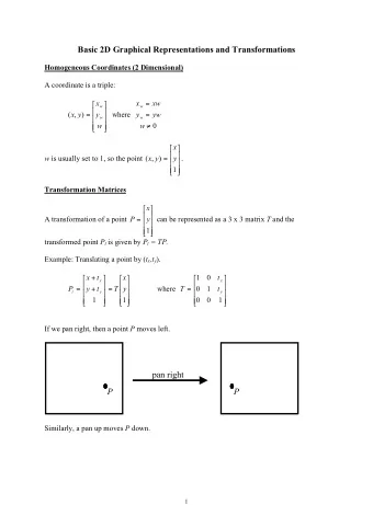 pan right  P  P Similarly, a pan up moves P down.  1 So, a pan of p in the x-direction and q in the