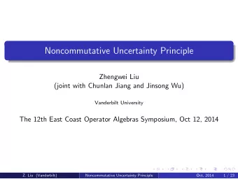 Noncommutative Uncertainty Principle  Zhengwei Liu  (joint with Chunlan Jiang and Jinsong Wu)