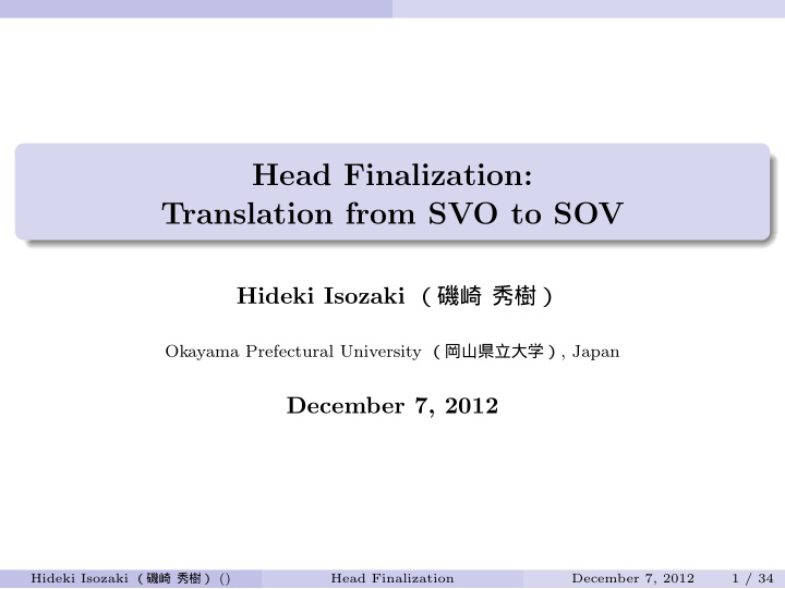 head finalization translation from svo to sov