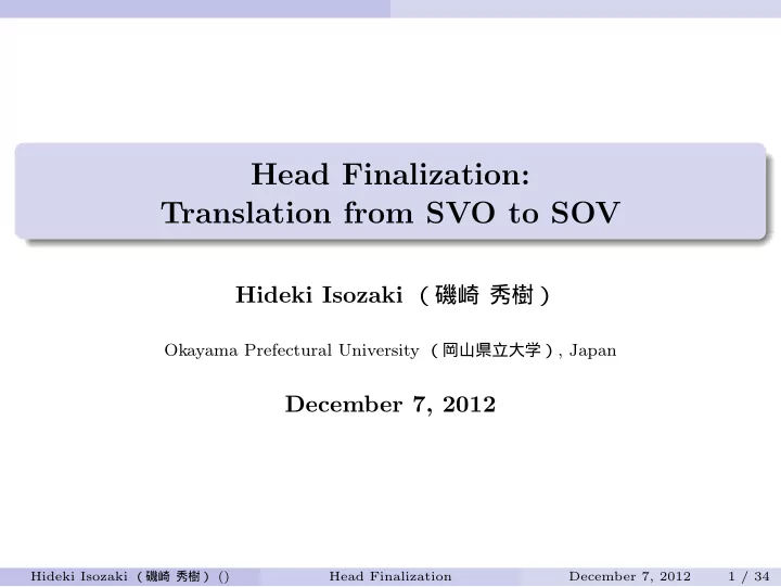 head finalization translation from svo to sov