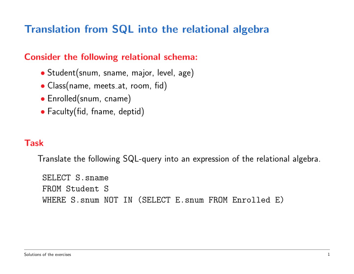 translation from sql into the relational algebra