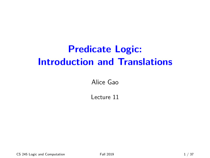 predicate logic introduction and translations