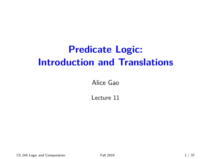 predicate logic introduction and translations