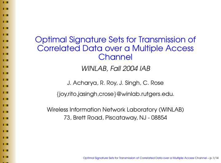 optimal signature sets for transmission of correlated
