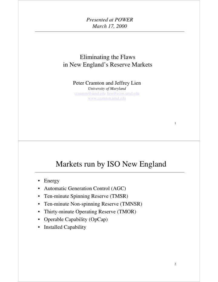 markets run by iso new england