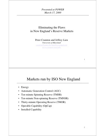 Markets run by ISO New England   Energy   Automatic Generation Control (AGC)   Ten-minute