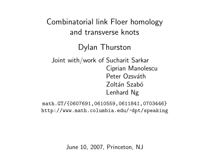 combinatorial link floer homology and transverse knots
