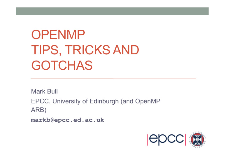 openmp tips tricks and gotchas