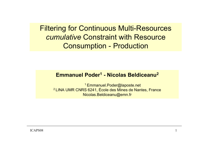 filtering for continuous multi resources cumulative