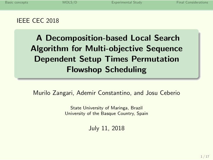 a decomposition based local search algorithm for multi