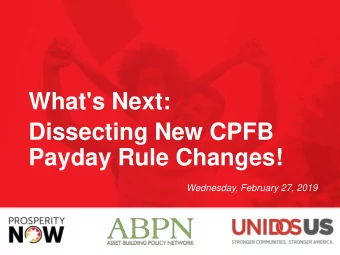 Payday Rule Changes!  Wednesday, February 27, 2019  Carmen Shorter  Senior Manager for Learning,