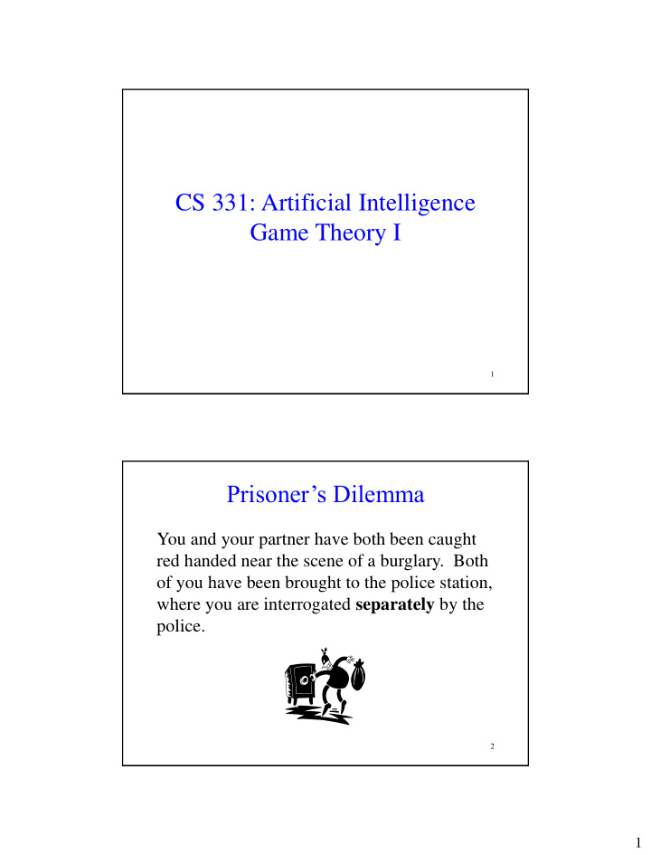 cs 331 artificial intelligence game theory i