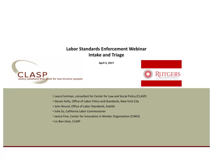 labor standards enforcement webinar intake and triage