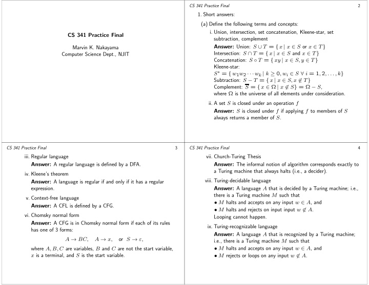 1 short answers a define the following terms and concepts