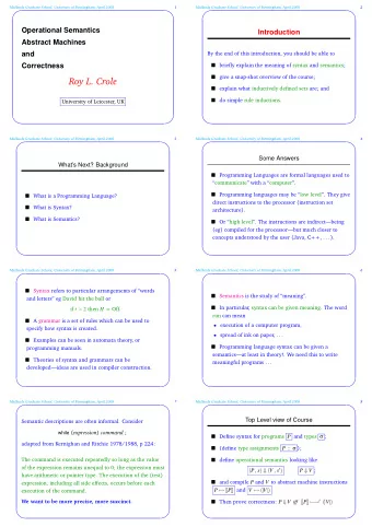 Roy L. Crole  explain what inductively defined sets are; and  do simple rule inductions.