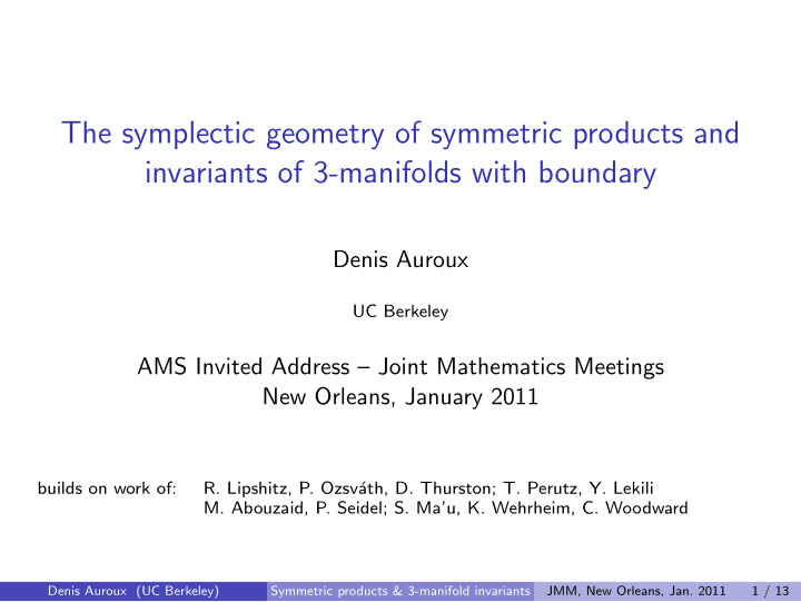 the symplectic geometry of symmetric products and