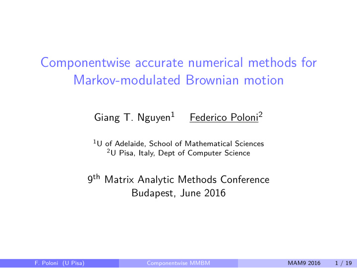 componentwise accurate numerical methods for markov