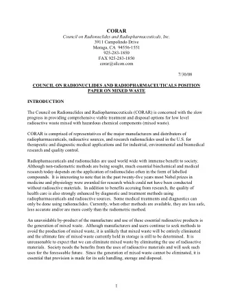 CORAR Council on Radionuclides and Radiopharmaceuticals, Inc.  3911 Campolindo Drive  Moraga, CA