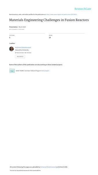 Materials Engineering Challenges in Fusion Reactors Presentation  March 2020  DOI: