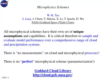 Microphysics Schemes  W.-K. Tao S. Lang , J. Chern, T. Matsui, X. Li, T. Iguchi, D. Wu  NASA