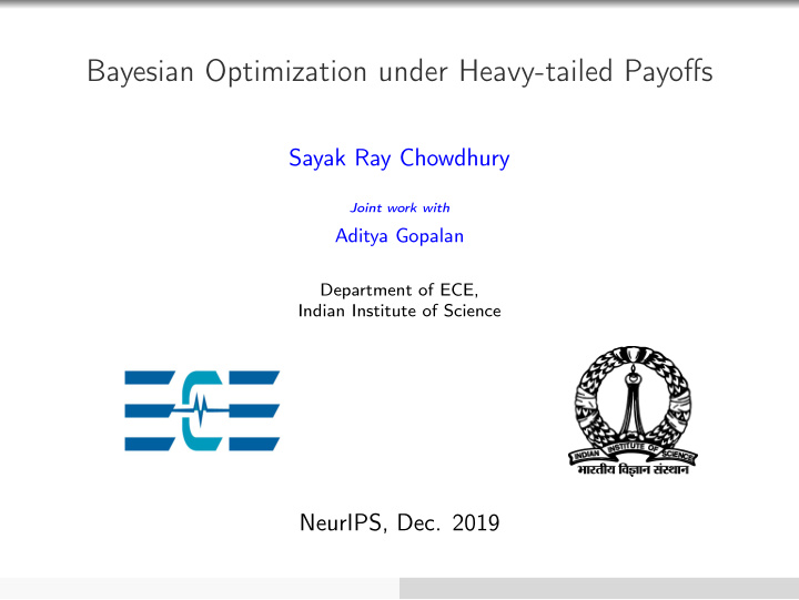 bayesian optimization under heavy tailed payoffs