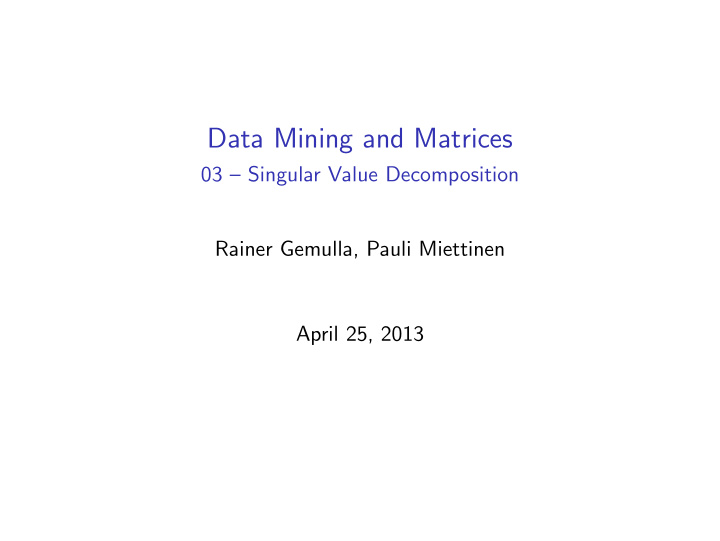 data mining and matrices