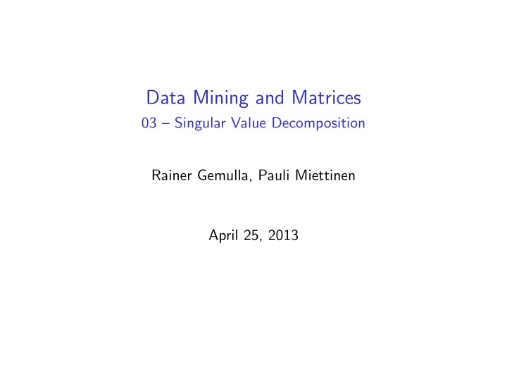 data mining and matrices