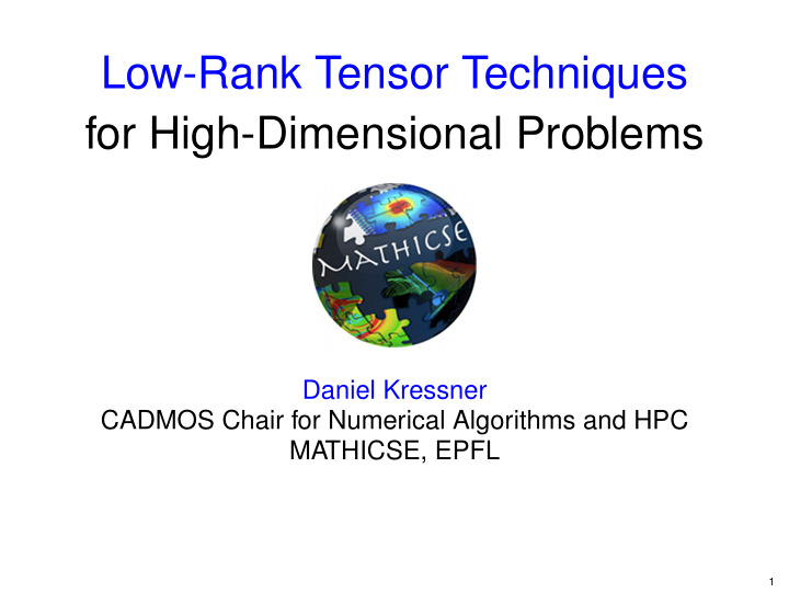 low rank tensor techniques for high dimensional problems