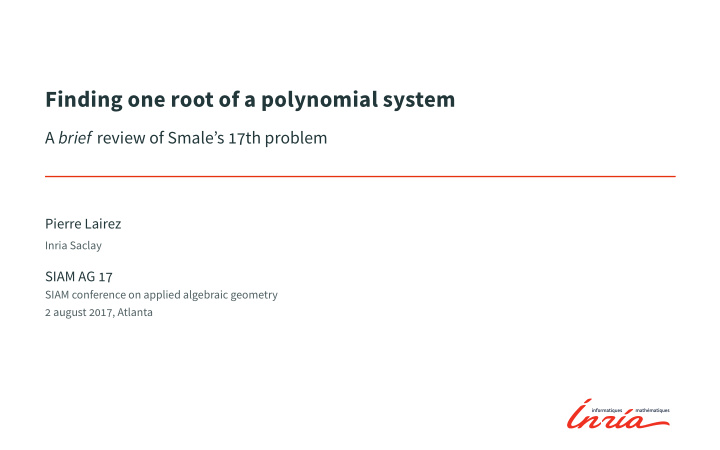 finding one root of a polynomial system
