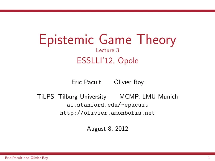 epistemic game theory