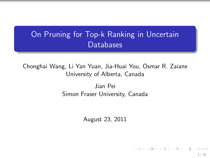 on pruning for top k ranking in uncertain databases