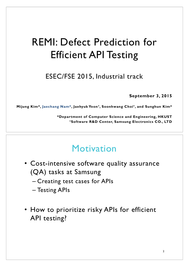 remi defect prediction for efficient api testing