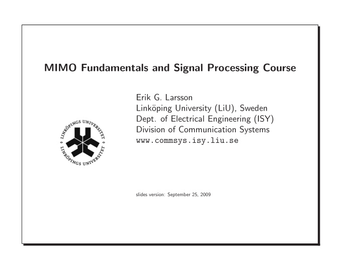 mimo fundamentals and signal processing course