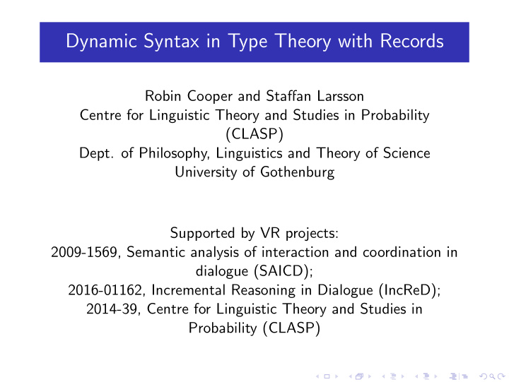 dynamic syntax in type theory with records