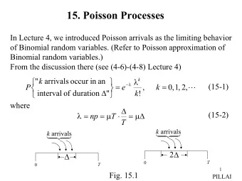 15. Poisson Processes  In Lecture 4, we introduced Poisson arrivals as the limiting behavior  of