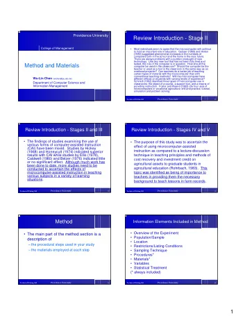 Review Introduction - Stage II  College of Management    Most individuals seem to agree that the