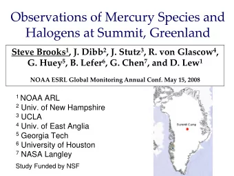 Observations of Mercury Species and Halogens at Summit, Greenland Steve Brooks 1 , J. Dibb 2 , J.