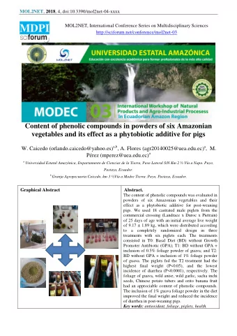 MOL2NET , 2018 , 4, doi:10.3390/mol2net-04-xxxx Introduction  After weaning the piglets are exposed