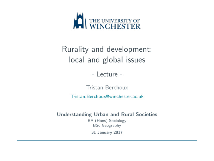rurality and development local and global issues